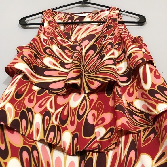 NYC Sleeveless Blouse Vneck Women Size XS Tier Layer Spring Summer Retro Orange - Picture 4 of 8